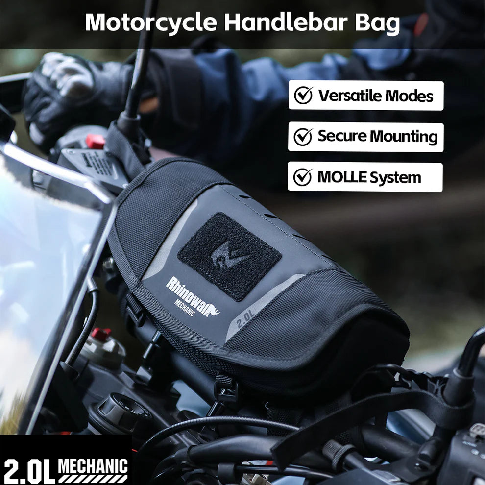 Rhinowalk 2L Motorcycle Handlebar Bag - Versatile Secure Waterproof for Adventure Riders, Off-Road & ADV Mounting