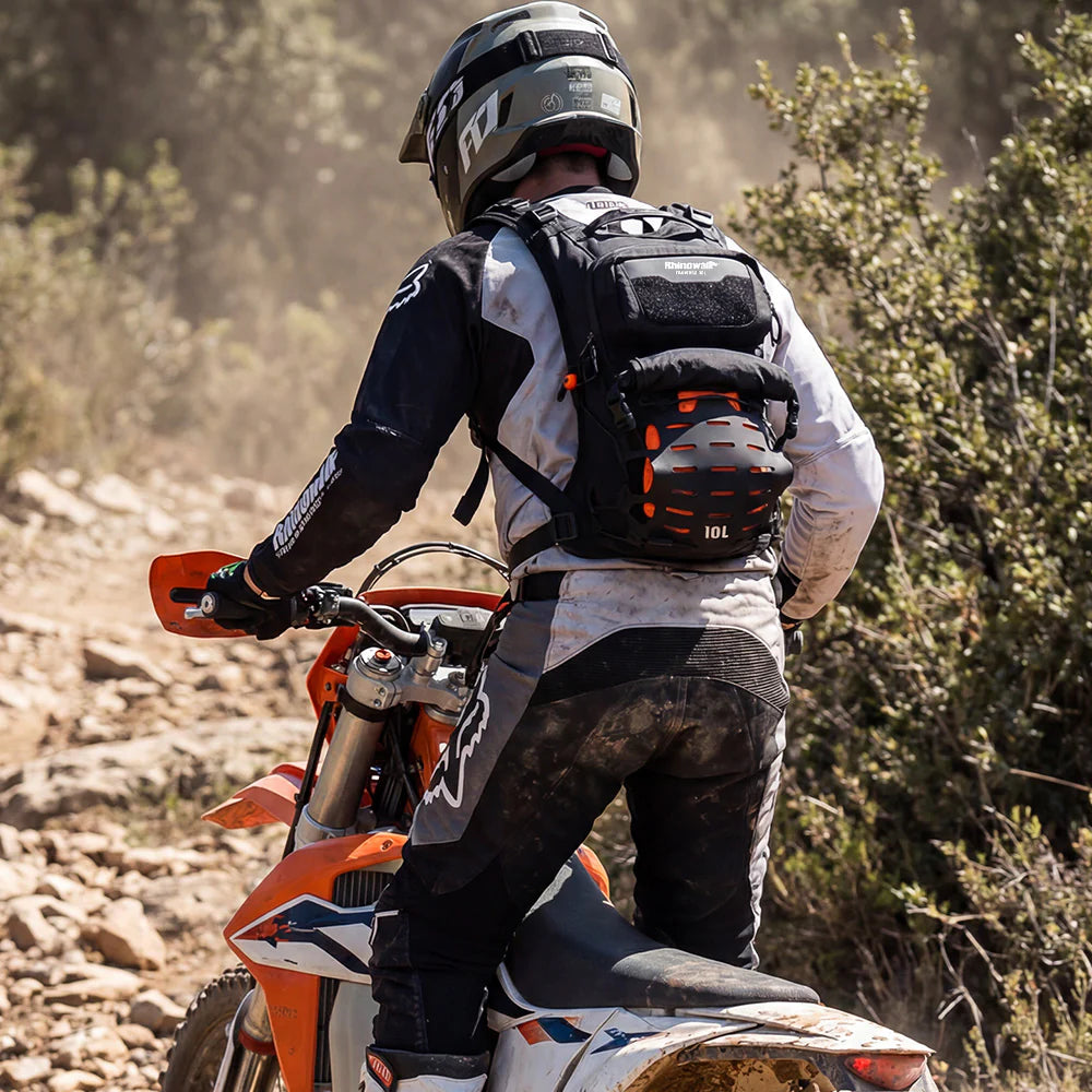 10L Motorcycle Riding Backpack, Adventure Hydration Backpack with Protective Back Padding, Rain Cover & Chest Pack Compatibility