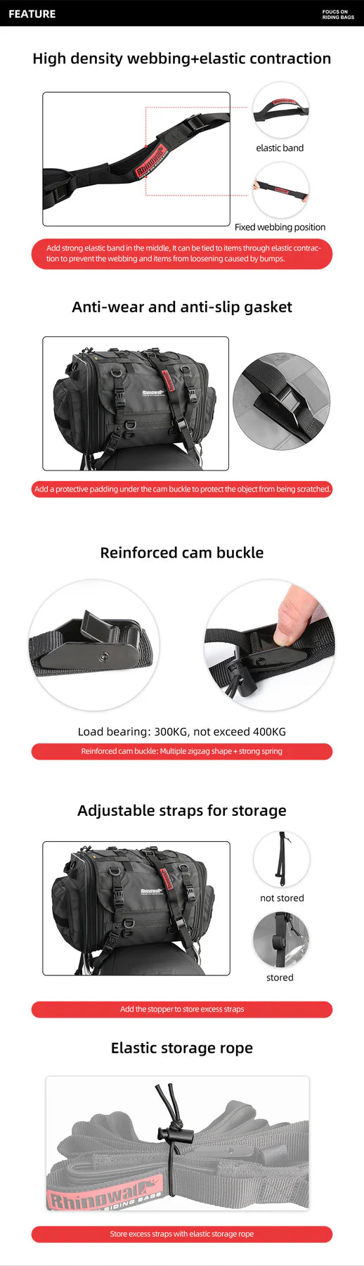 Motorcycle Luggage Strap 2.5M Buckle Tie-Down Belt Cargo Straps for Motor Car Bike Reinforced Strap With Cam Buckle (MTR005)