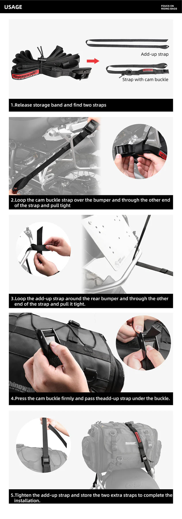 Motorcycle Luggage Strap 2.5M Buckle Tie-Down Belt Cargo Straps for Motor Car Bike Reinforced Strap With Cam Buckle (MTR005)