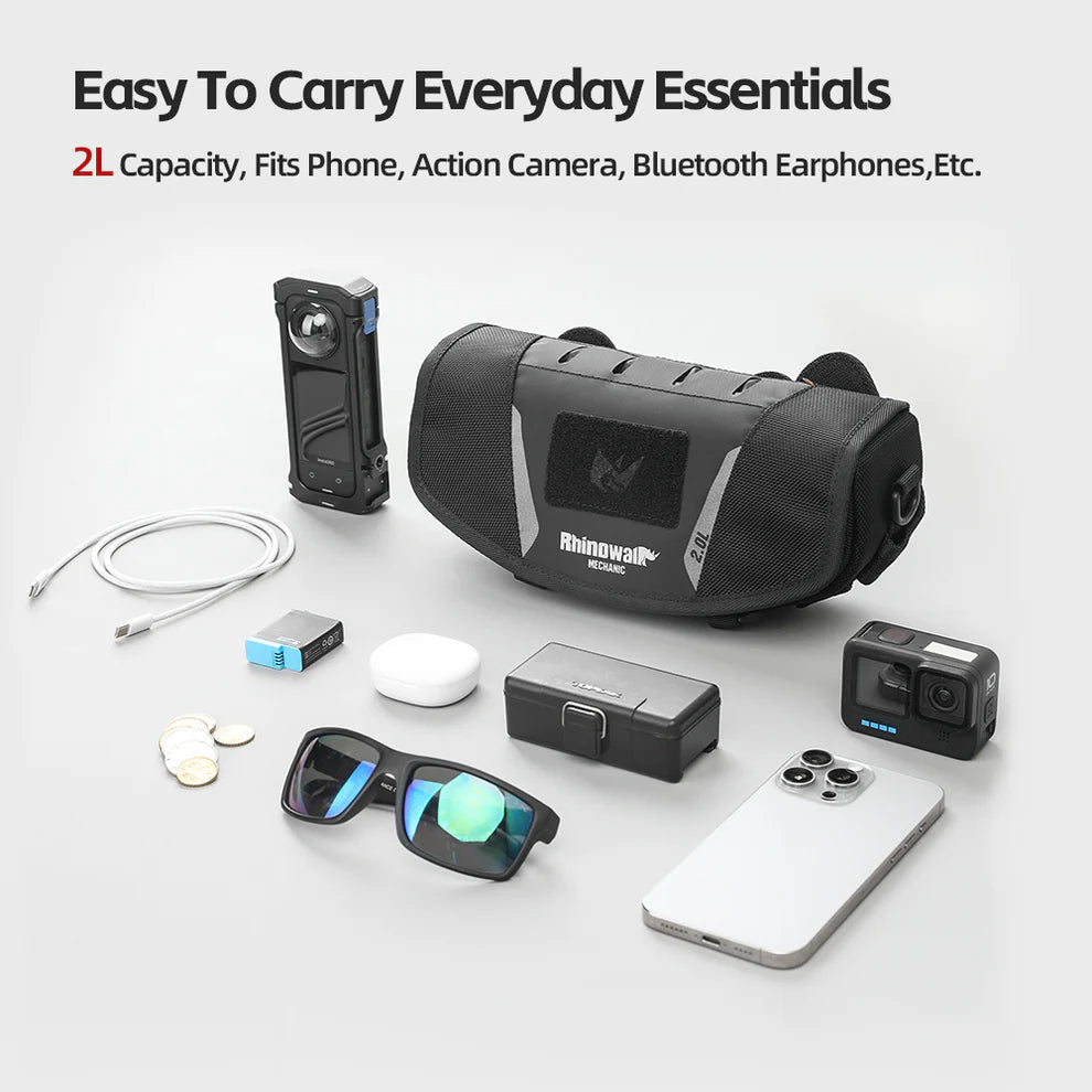 Rhinowalk 2L Motorcycle Handlebar Bag - Versatile Secure Waterproof for Adventure Riders, Off-Road & ADV Mounting