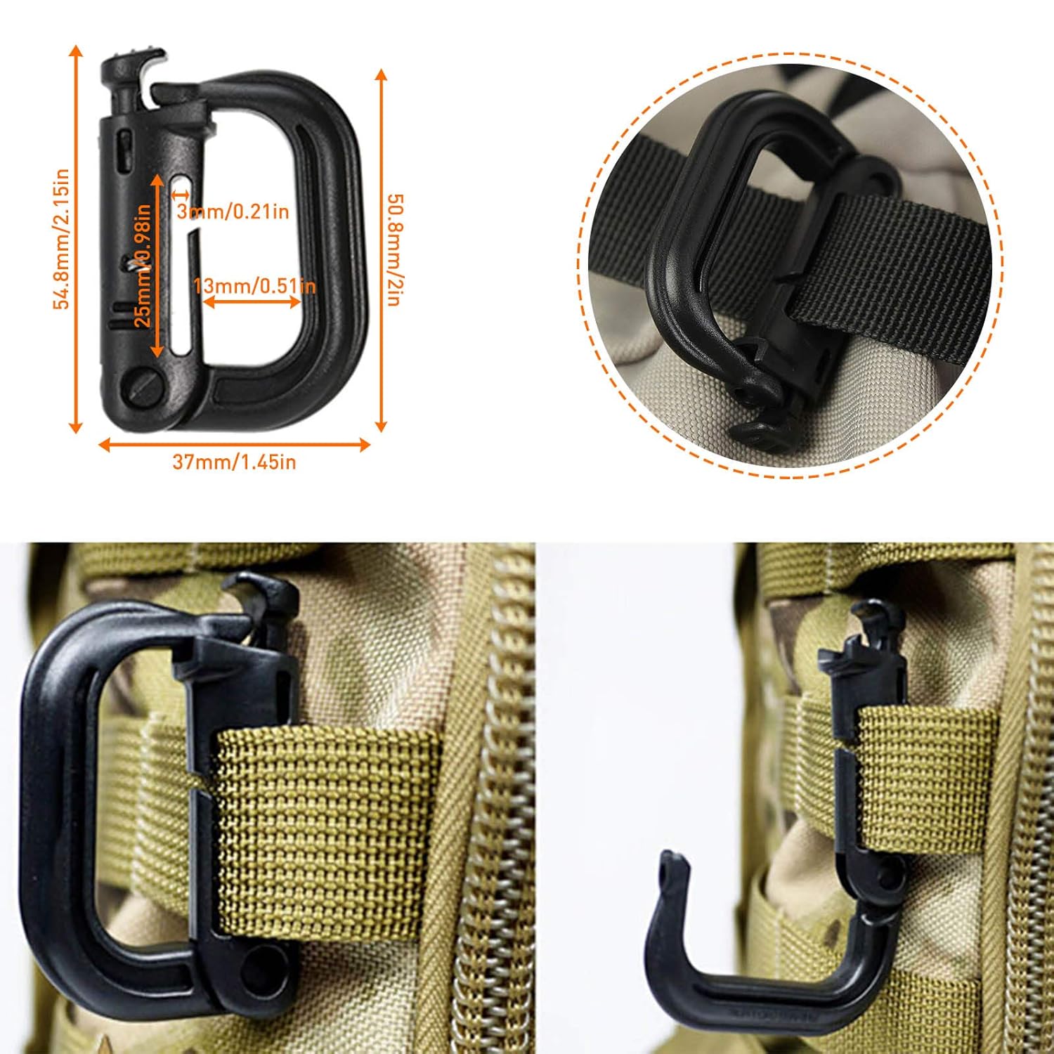 KOLGA BROS Molle Attachments Kit -D-Ring Locking Gear Clip Molle Accessories Kit of 32
Attachments for Webbing Strap Tactical Backpack