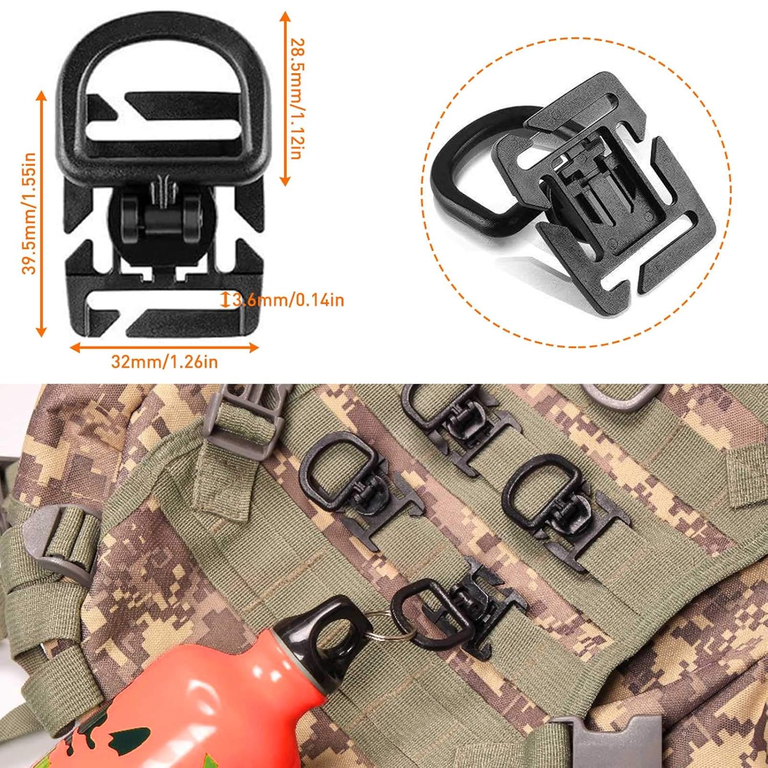 KOLGA BROS Molle Attachments Kit -D-Ring Locking Gear Clip Molle Accessories Kit of 32
Attachments for Webbing Strap Tactical Backpack