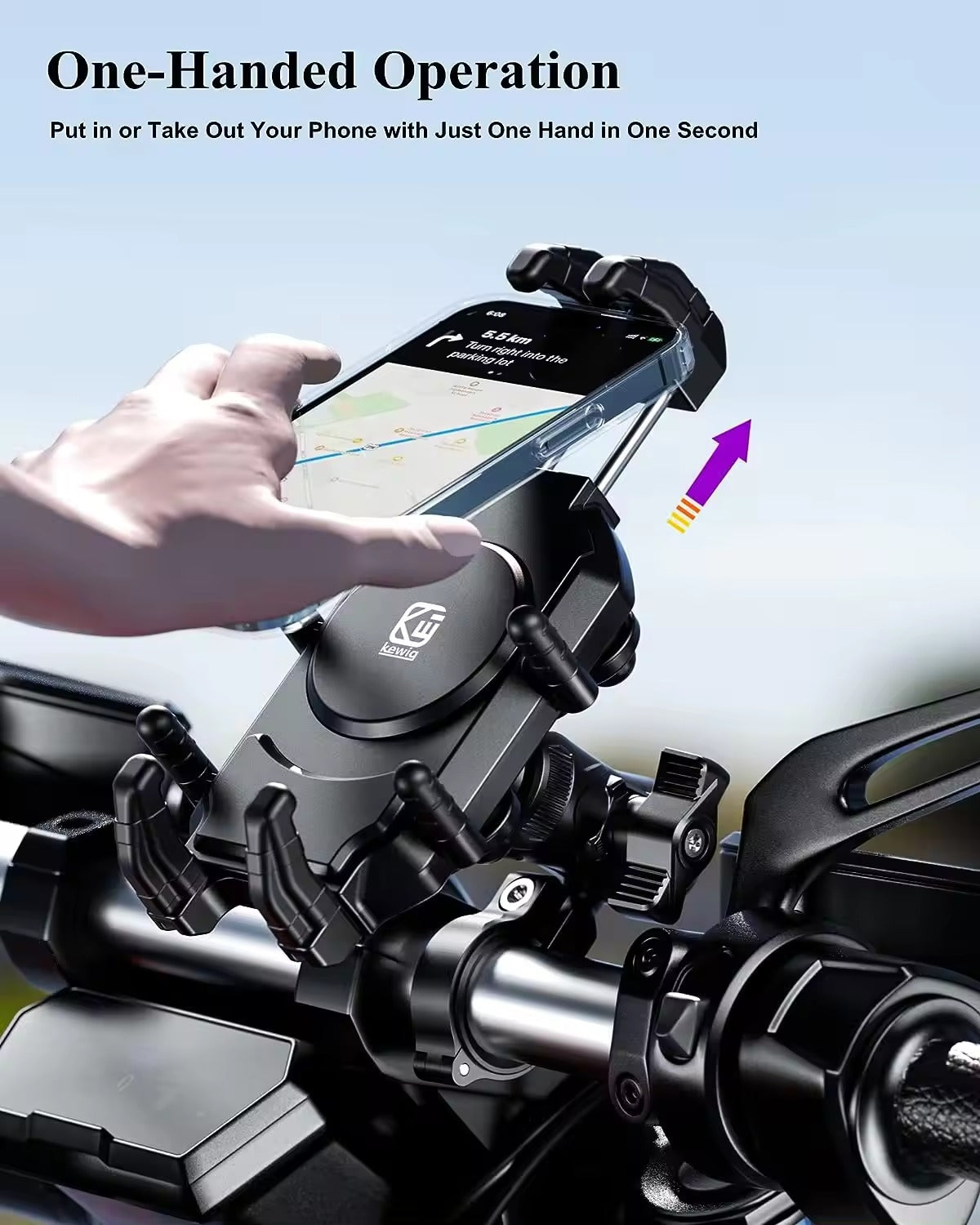 Kewig Motorcycle Phone Holder Anti vibration Damper+safe lock Fit the bar diameter:20mm-40mm Suitable phone size:4.5-7.2inch (Without Charger) (M26-C1)