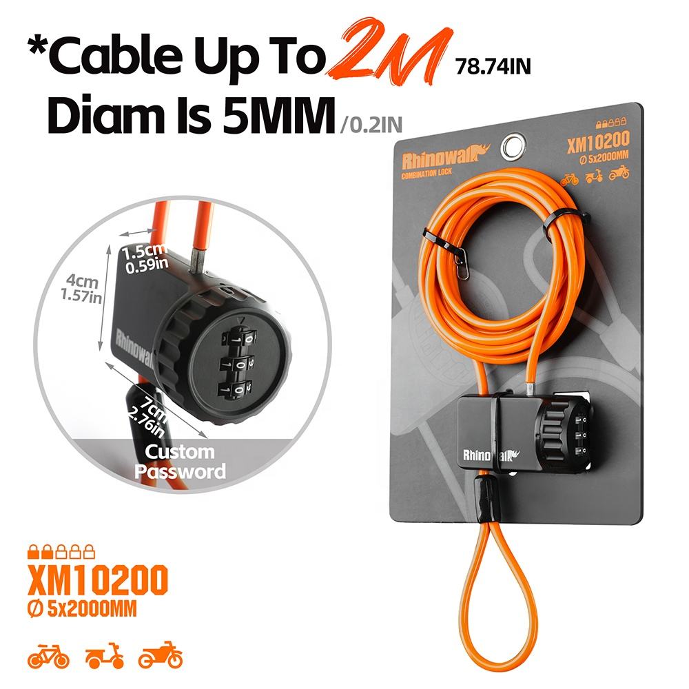 Rhinowalk 2M Heavy Duty Bicycle Cable Lock Anti-Theft Bike Lock for Outdoor Cycling, Scooter, Gate, Fence