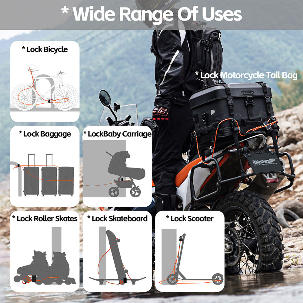 Rhinowalk 2M Heavy Duty Bicycle Cable Lock Anti-Theft Bike Lock for Outdoor Cycling, Scooter, Gate, Fence