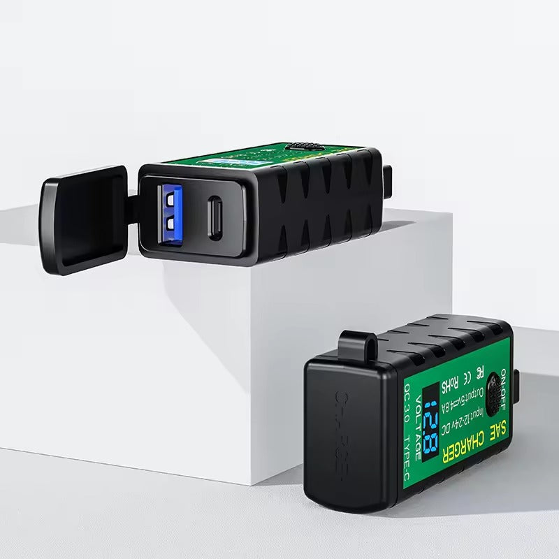 Kewig Waterproof Motorcycle Handlebar Charger Adapter Dual USB QC 3.0 With Switch Input voltage dc12-24v (C Charger) (M2-C)