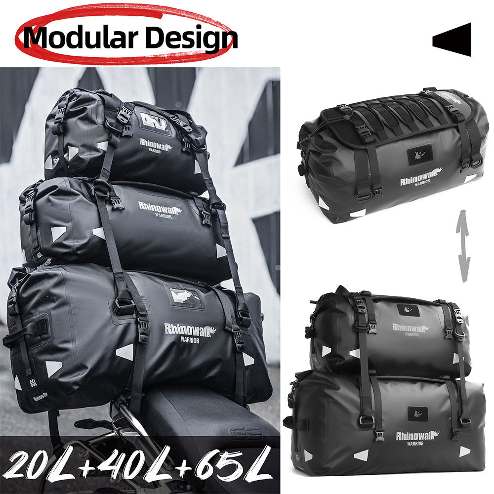 Rhinowalk Waterproof Motorcycle Roll-Top Duffel Gear Bag 40L Heavy Duty Dry Pack Tail Rear Luggage Magnetic Opening