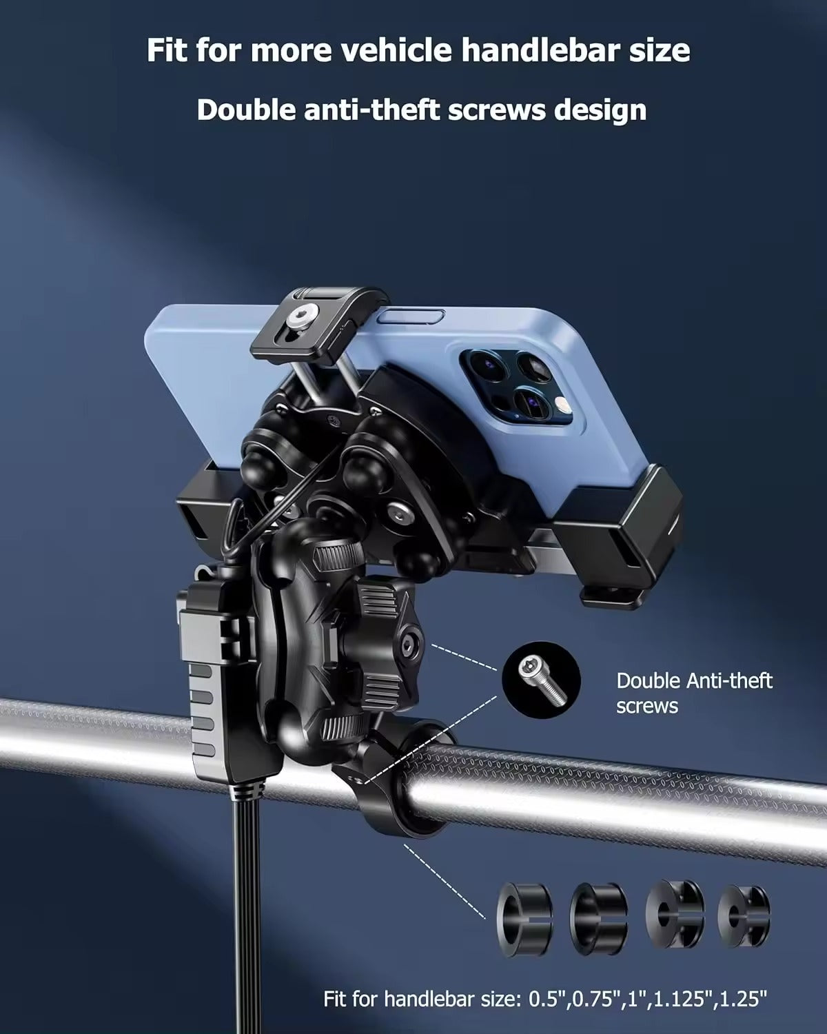 Kewig Motorcycle smart phone seat accessories bracket Anti vibration damper  Suitable phone size:4.0-7.2 inch (With Wireless Charger+usb-c) (M27-A1)