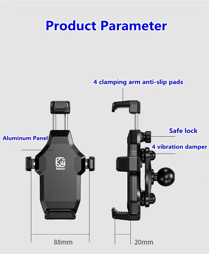 Kewig Motorcycle Mobile phone holder Fit the bar diameter:20mm-40mm Suitable phone size:4.5-7.2inch (M25-8)