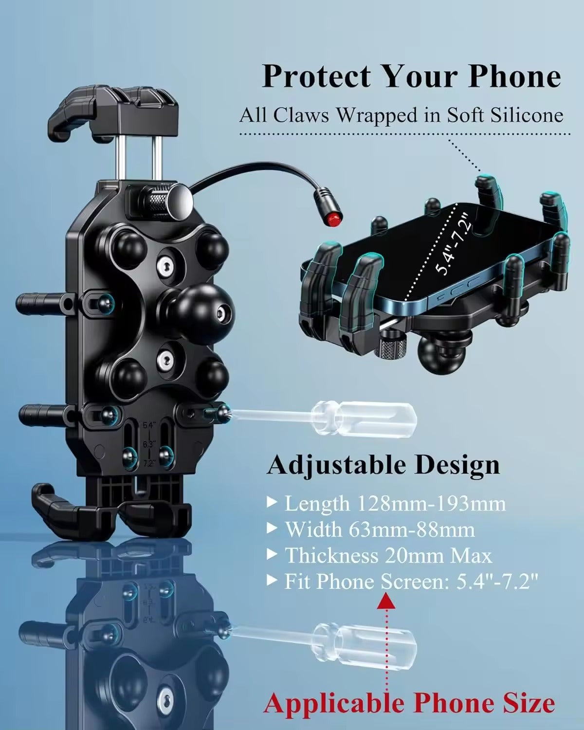 Kewig Motorcycle Accessories Anti-vibration Motorcycle phone holder with Wireless Charger (M26-A1)