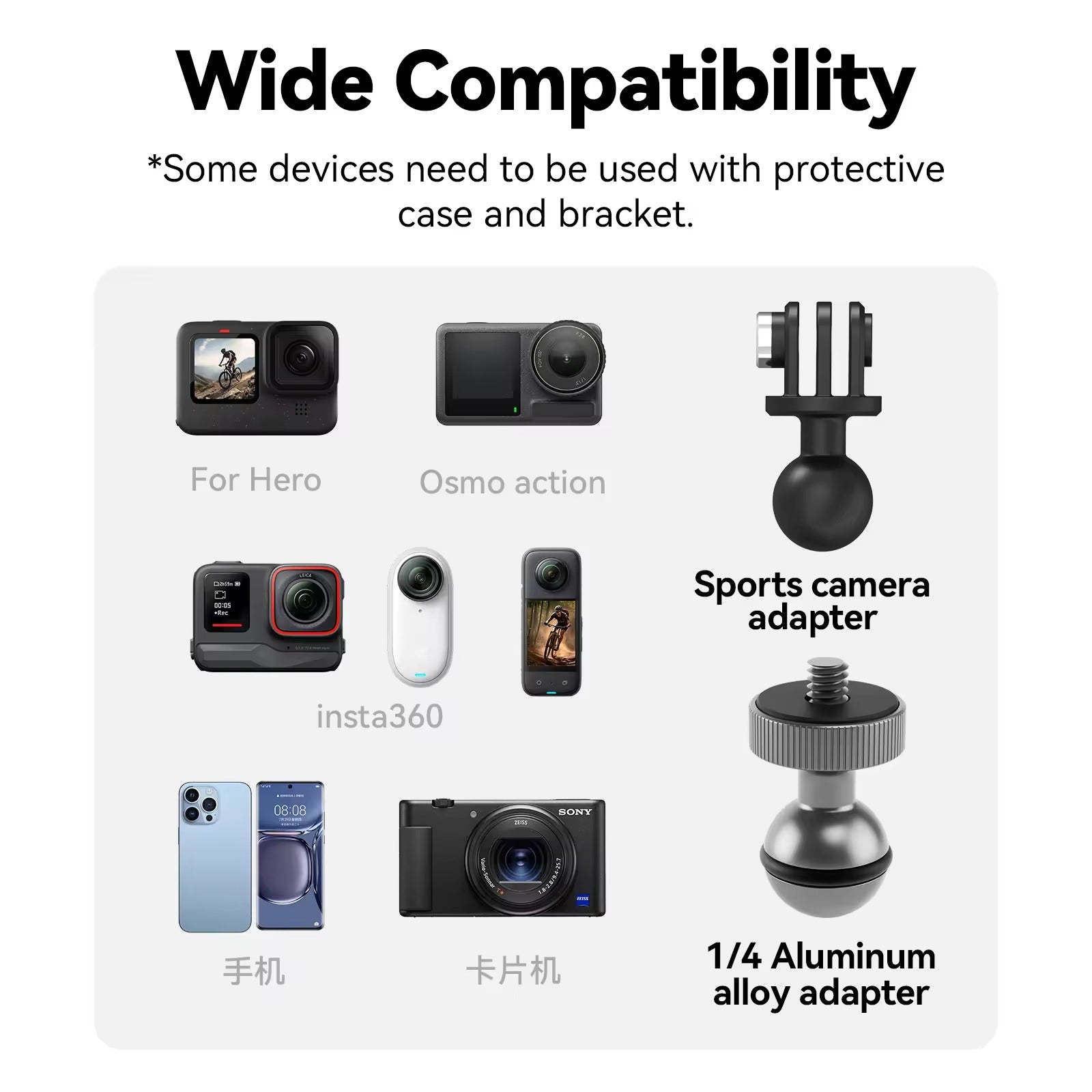 Telesin action camera accessories Clamp Mount with Ball Head Mount with 1/4 Thread for DJI Action 4&3 (GP-HBM-001)