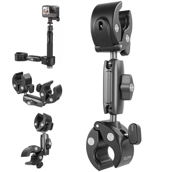 Telesin Dual head Super Strong Crab Pipe Mount Motorcycle Clamp Mount for GoPro Insta360 Cameras (GP-HBM-001-D)