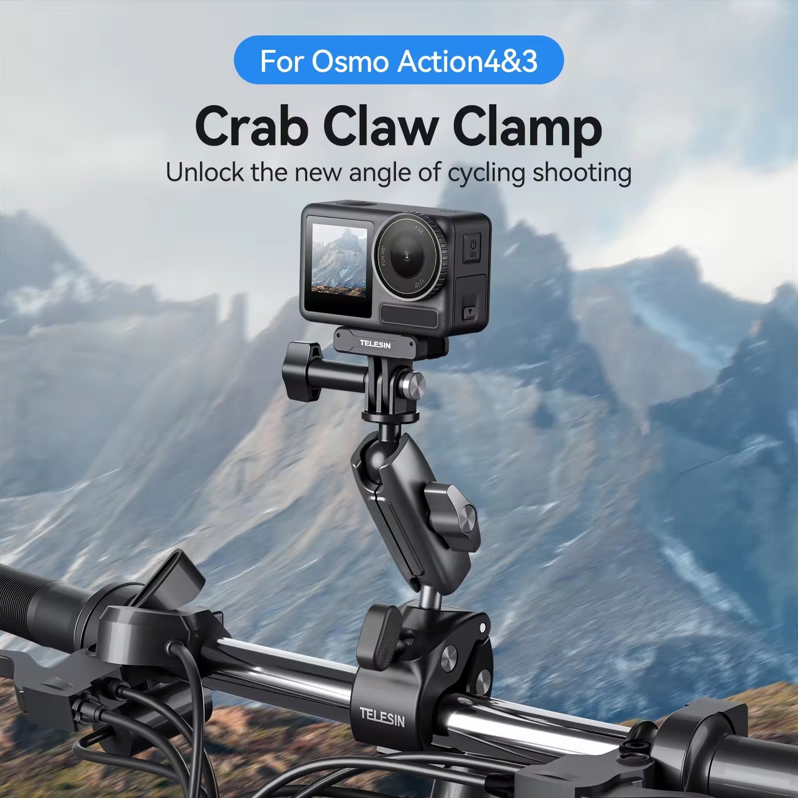 Telesin action camera accessories Clamp Mount with Ball Head Mount with 1/4 Thread for DJI Action 4&3 (GP-HBM-001)