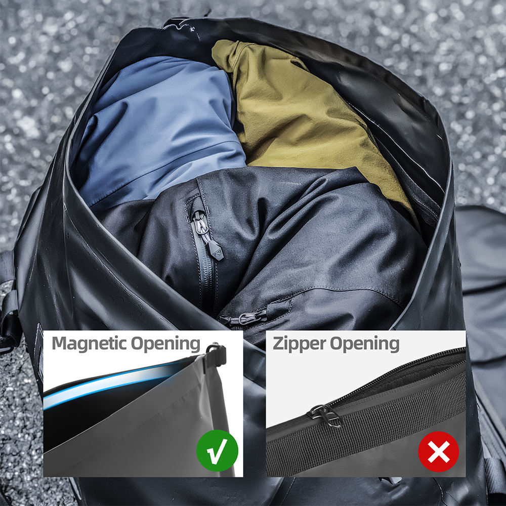 Rhinowalk Waterproof Motorcycle Roll-Top Duffel Gear Bag 40L Heavy Duty Dry Pack Tail Rear Luggage Magnetic Opening