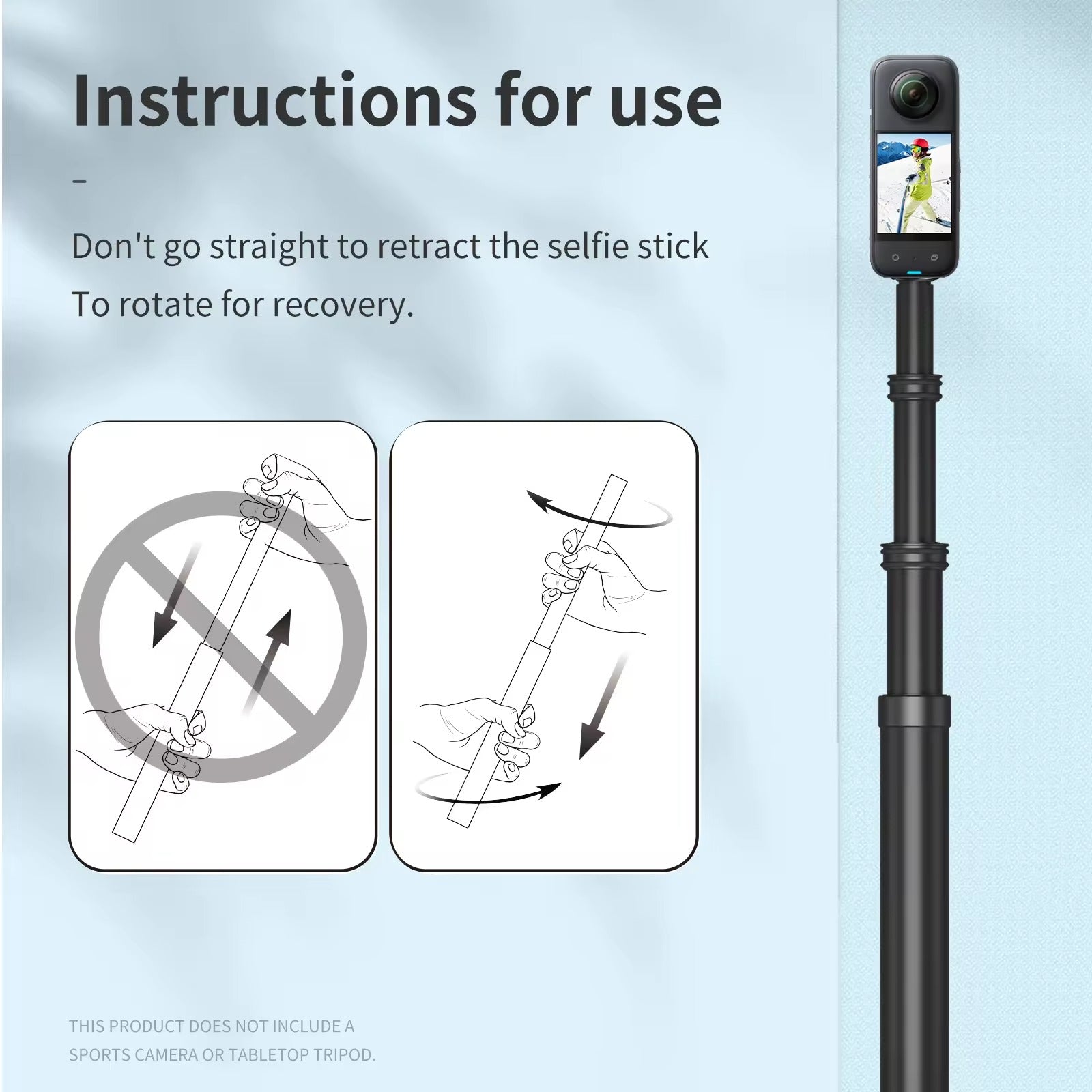 Telesin 3.0M/118.11" long Carbon Fiber Light weight Compact for Carry Monopod Selfie Stick for Insta360 X3&2 / Go Pros camera (IS-MNP-300)