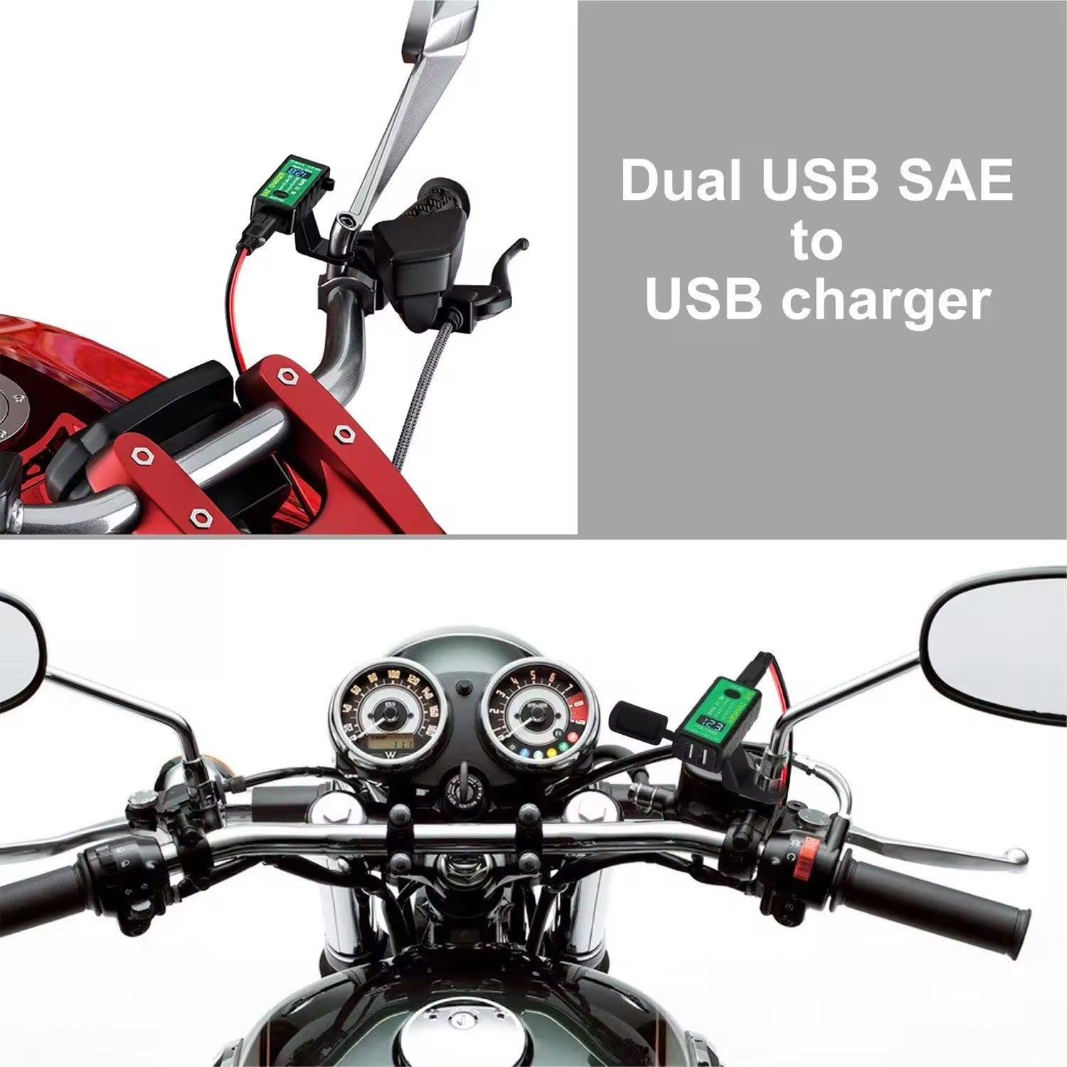 Kewig Waterproof Motorcycle Handlebar Charger Adapter Dual USB QC 3.0 With Switch Input voltage dc12-24v (C Charger) (M2-C)