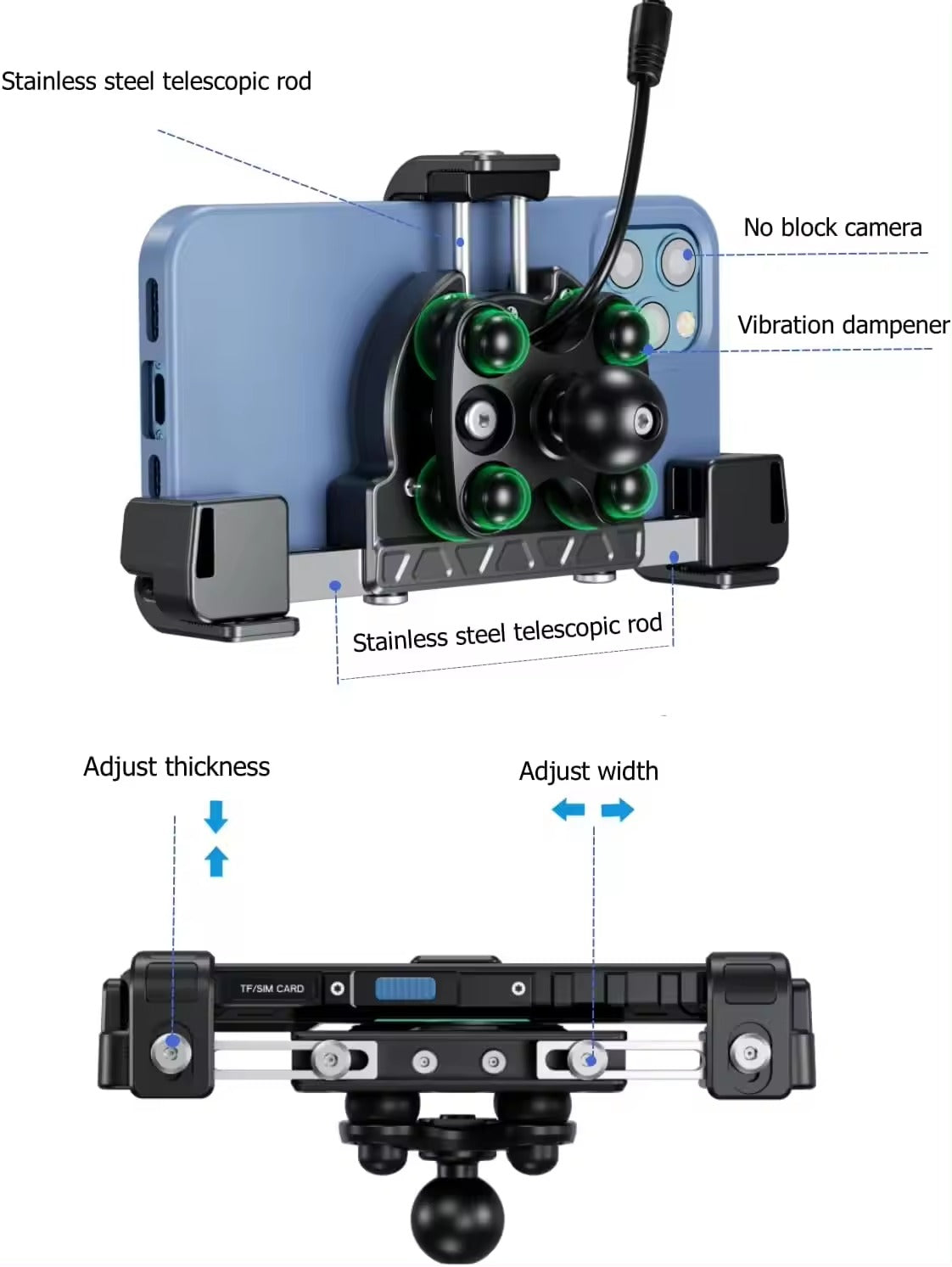 Kewig Motorcycle smart phone seat accessories bracket Anti vibration damper  Suitable phone size:4.0-7.2 inch (With Wireless Charger+usb-c) (M27-A1)