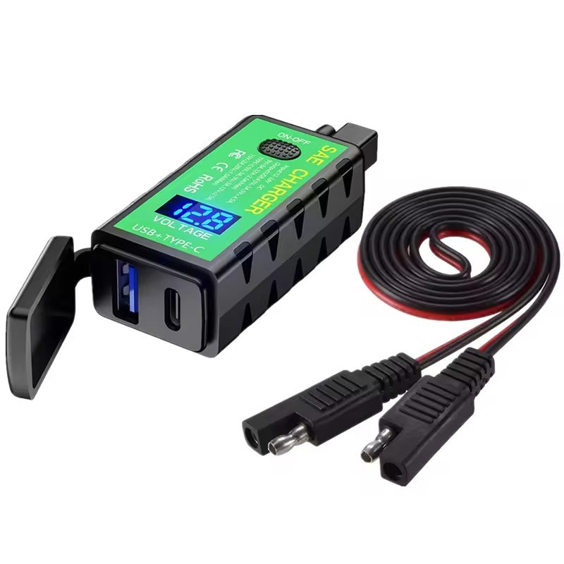 Kewig Waterproof Motorcycle Handlebar Charger Adapter Dual USB QC 3.0 With Switch Input voltage dc12-24v (C Charger) (M2-C)