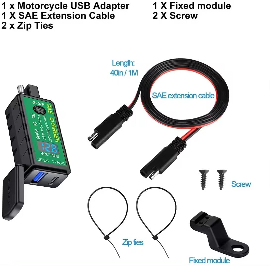 Kewig Waterproof Motorcycle Handlebar Charger Adapter Dual USB QC 3.0 With Switch Input voltage dc12-24v (C Charger) (M2-C)