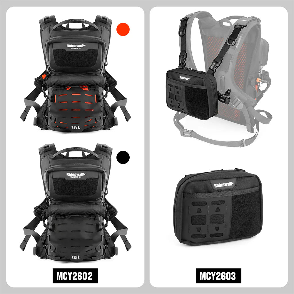 Motorcycle Riding Backpack, Adventure Hydration Backpack with Protective Back Padding, Rain Cover & Chest Pack Compatibility