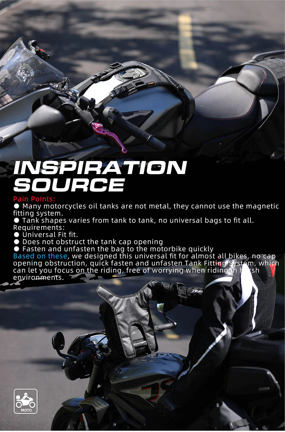 Motorcycle Tank Bag Portable Motor Accessory For Universal Motor Cross Fuel Tank Kit Installation Accessories Motor Front Bag (MT001A)