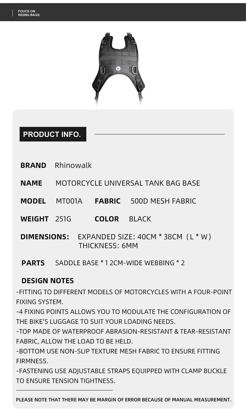 Motorcycle Tank Bag Portable Motor Accessory For Universal Motor Cross Fuel Tank Kit Installation Accessories Motor Front Bag (MT001A)