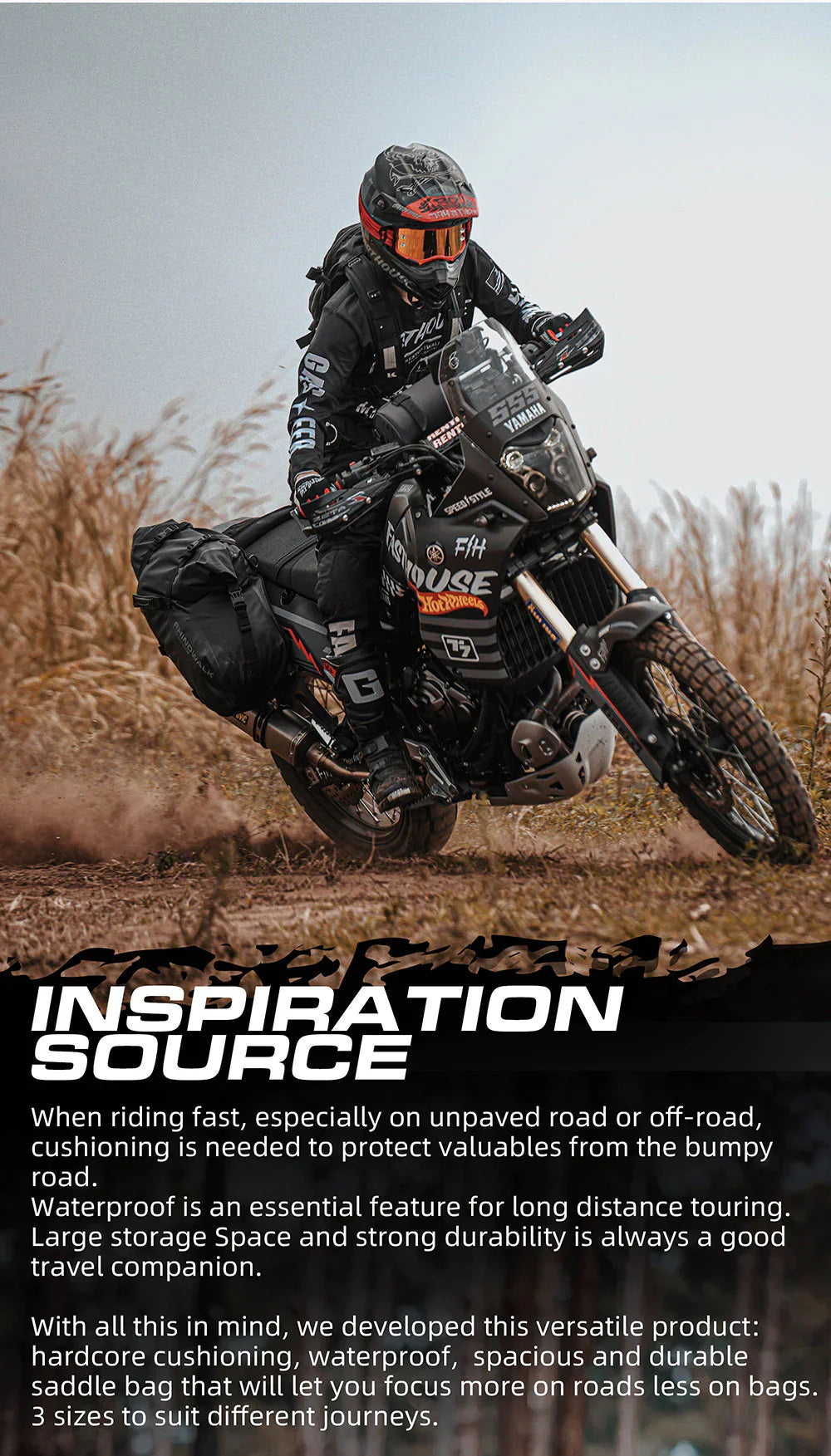 Rhinowalk Motorcycle Waterproof Saddle Bag 48L Bike Tail Seat Luggage for Off/On Road ADV Long Distance Touring (Pair-Set) (MT1448)