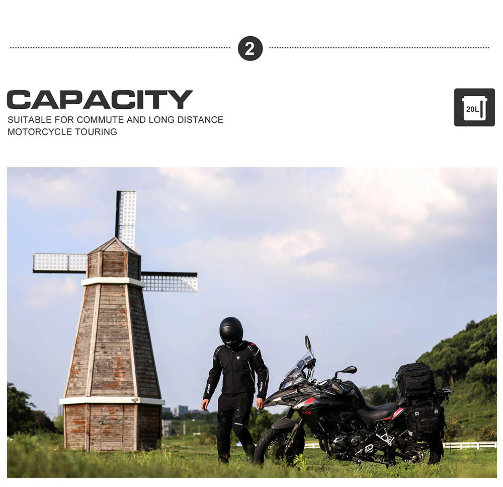 Rhinowalk Motorcycle SaddleBag 20L Sturdy Drift Bike Saddle Seat Side Bag for Motorbike Luggage Touring Adventure (Single Unit) (MT2040)