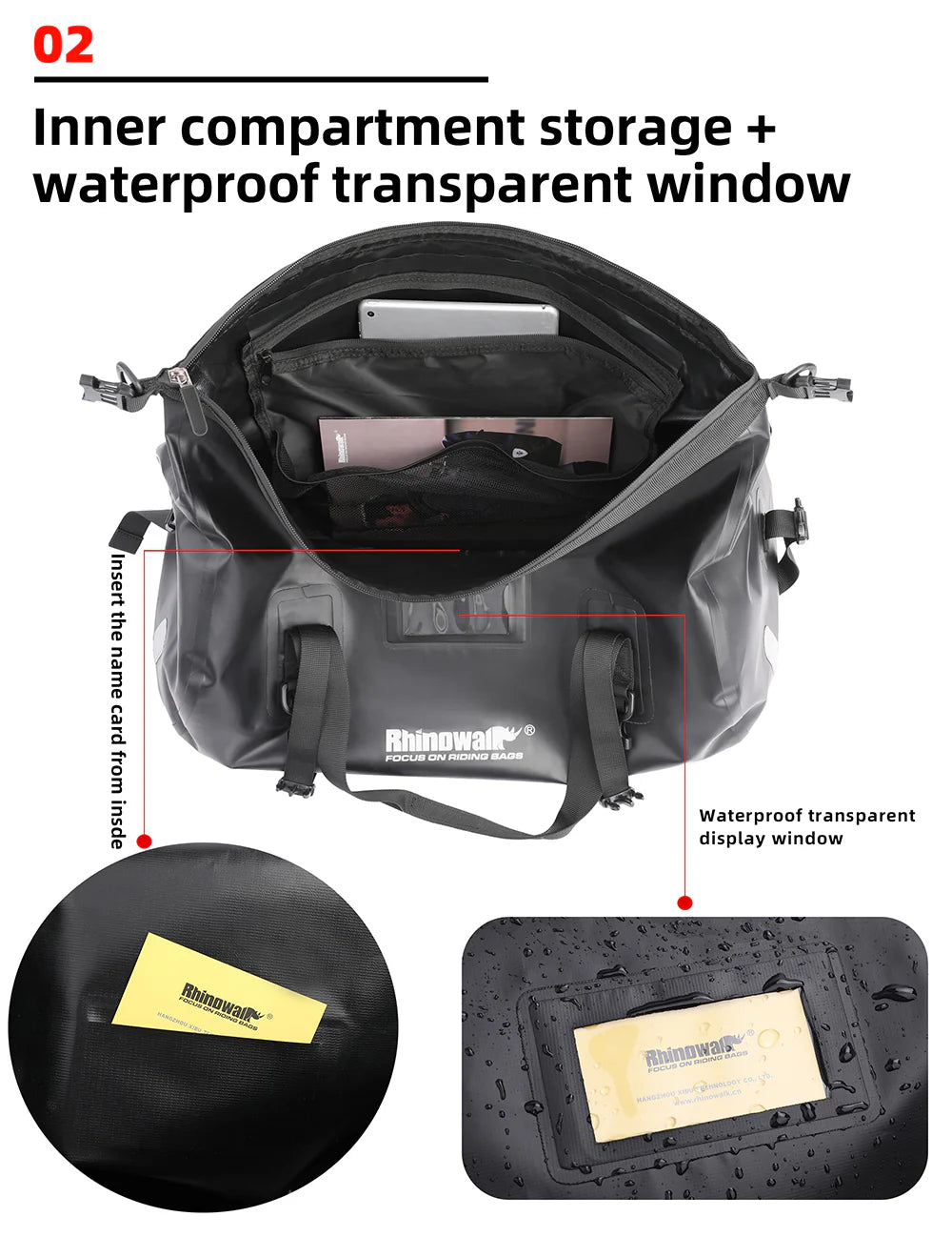 Rhinowalk 45L Waterproof Motorcycle Duffle Bag Heavy Duty Motorcycle Dry Tail Tool Bag for Adventure Bike (MT20450)