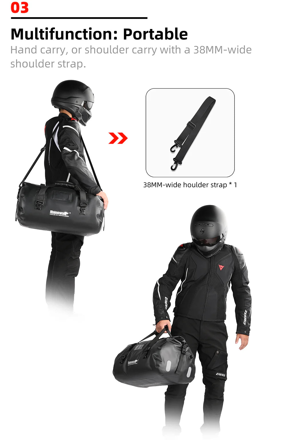 Rhinowalk 45L Waterproof Motorcycle Duffle Bag Heavy Duty Motorcycle Dry Tail Tool Bag for Adventure Bike (MT20450)