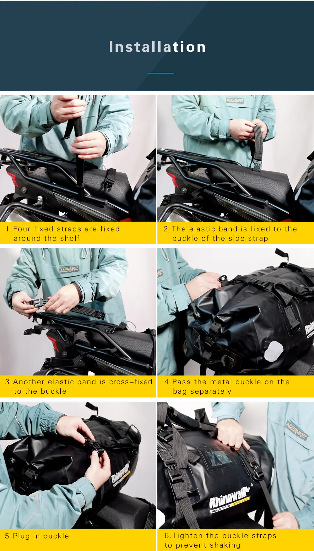 Rhinowalk 65L Motorcycle Waterproof Bag Large Capacity Motorcycle Dry Duffel Bag (MT20650)