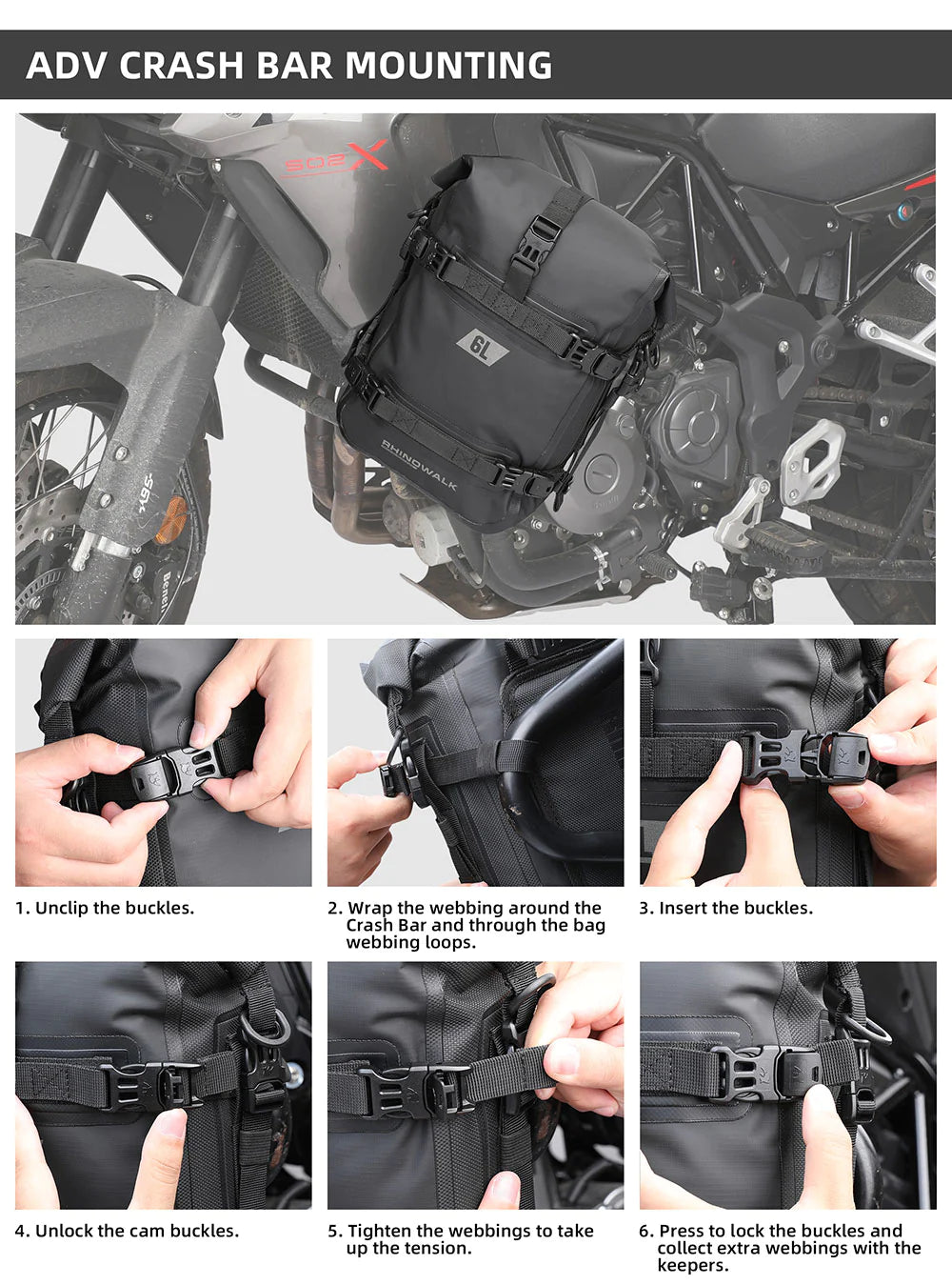 Rhinowalk Crash Bar Dry Bags Waterproof Motorcycle Bag for Crash Bar Motorbike Bumper Bag for Tail Side Seat Motorcycle Pack (Black) (MT2206)