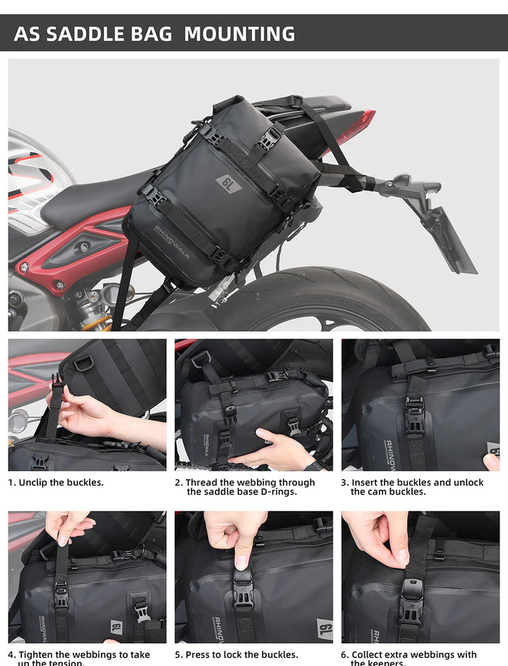 Rhinowalk Crash Bar Dry Bags Waterproof Motorcycle Bag for Crash Bar Motorbike Bumper Bag for Tail Side Seat Motorcycle Pack (Black) (MT2206)