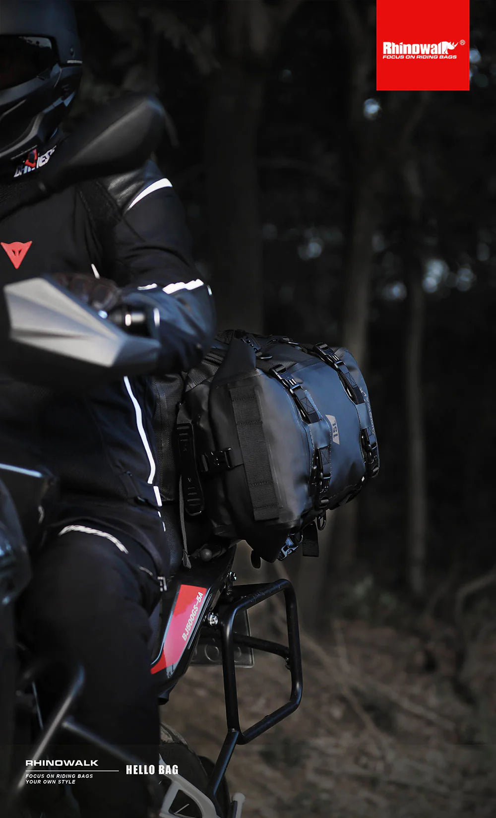 Rhinowalk Motorcycle Luggage 15L Waterproof Motorbike Seat Tail Bag Welded Seamless Side Saddle Motopack for Bike Adventure (MT2215BK)