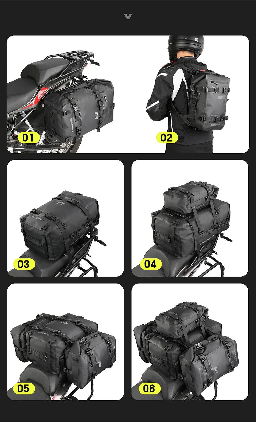 Rhinowalk 30L Motorcycle Backpack Rhinowalk Waterproof Motorbike Seat Tail Bag Side Saddle Duffle Dry Bag for Motorcycle (MT2230)