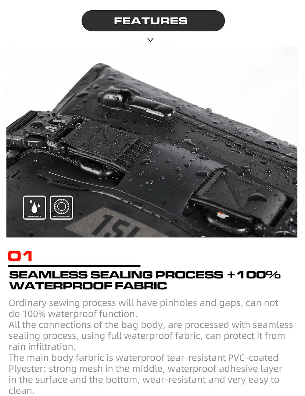 Rhinowalk Motorcycle Backpack 8L Waterproof Motorbike Seat Tail Bag for Adventure Welded Seamless Side Saddle Motopack (MT2208)