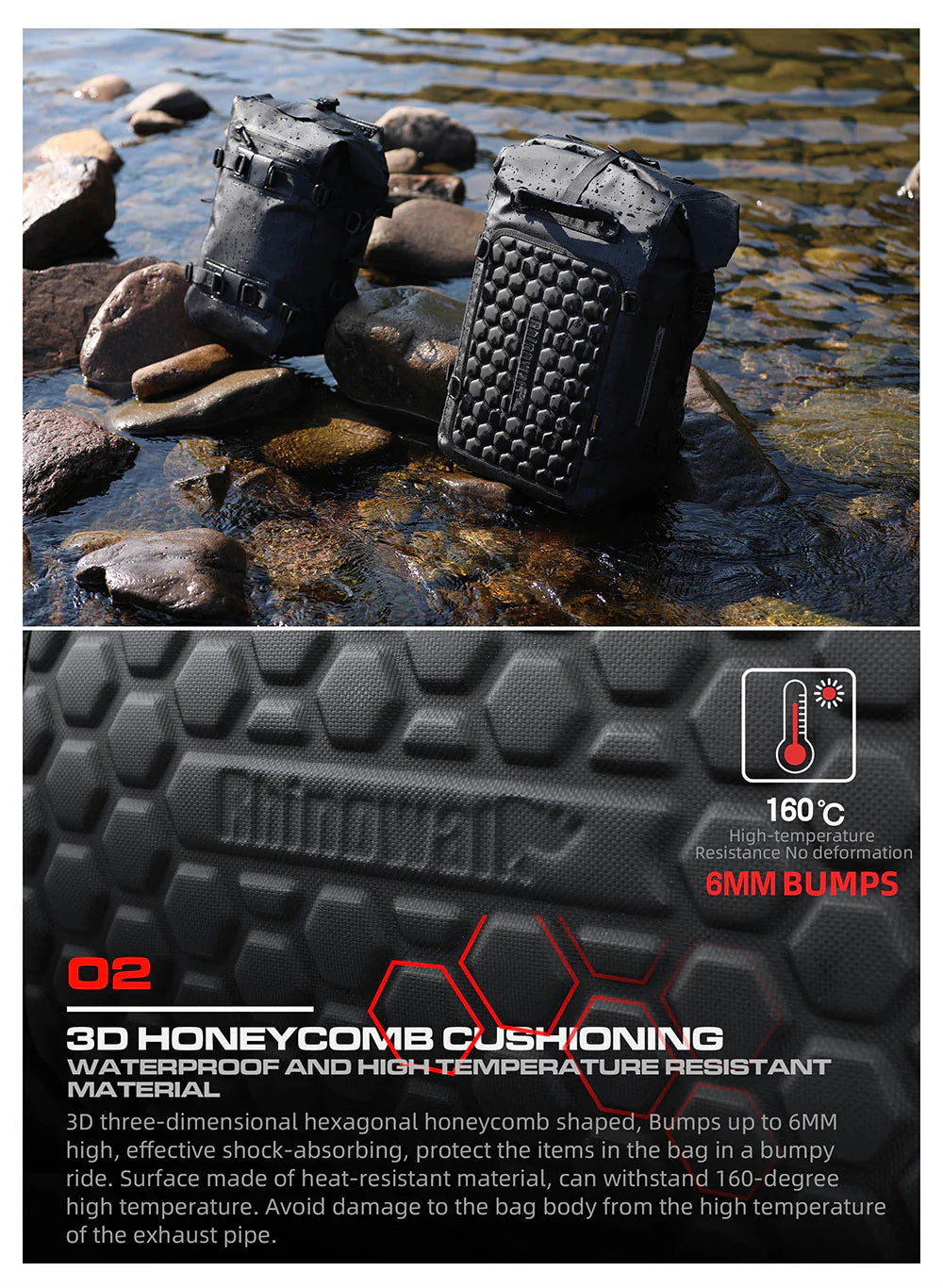 Rhinowalk Motorcycle Backpack 8L Waterproof Motorbike Seat Tail Bag for Adventure Welded Seamless Side Saddle Motopack (MT2208)