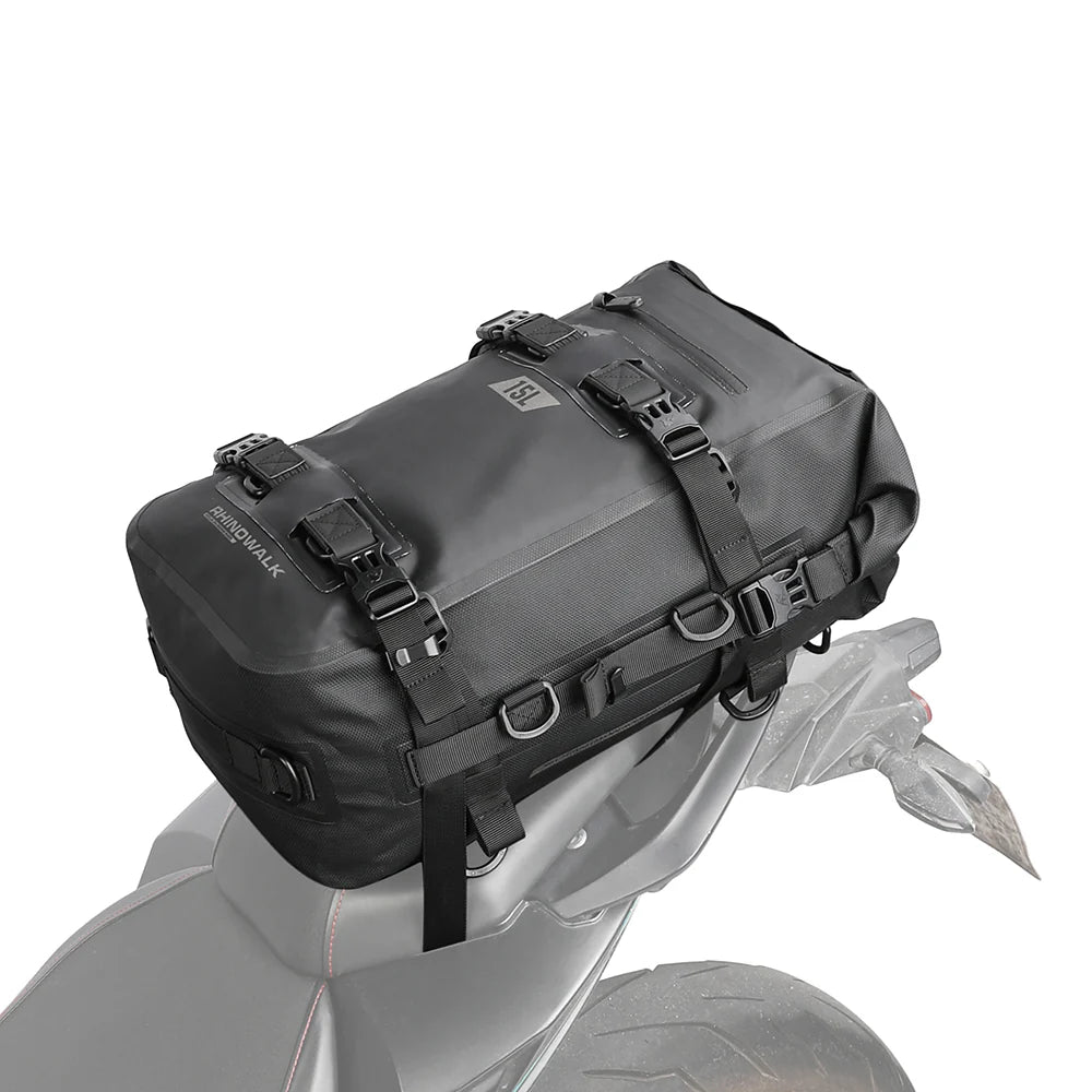 Rhinowalk Motorcycle Luggage 15L Waterproof Motorbike Seat Tail Bag Welded Seamless Side Saddle Motopack for Bike Adventure (MT2215BK)