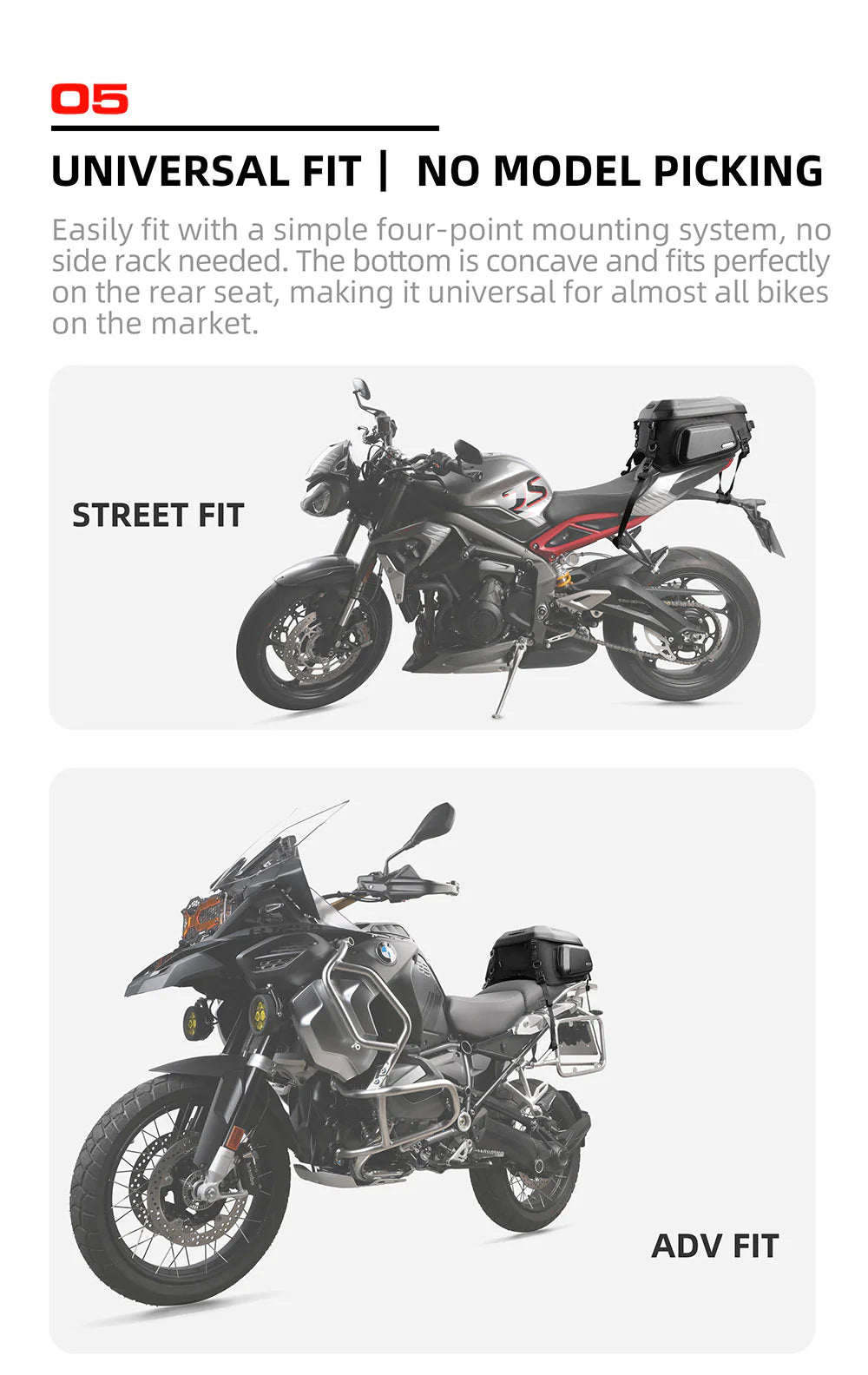 Rhinowalk Hard Shell Tail Bag for Expandable 23L-35L Motorcycle Saddle Tail Seat Bags for Motorbike Luggage Accessory (MT2335)