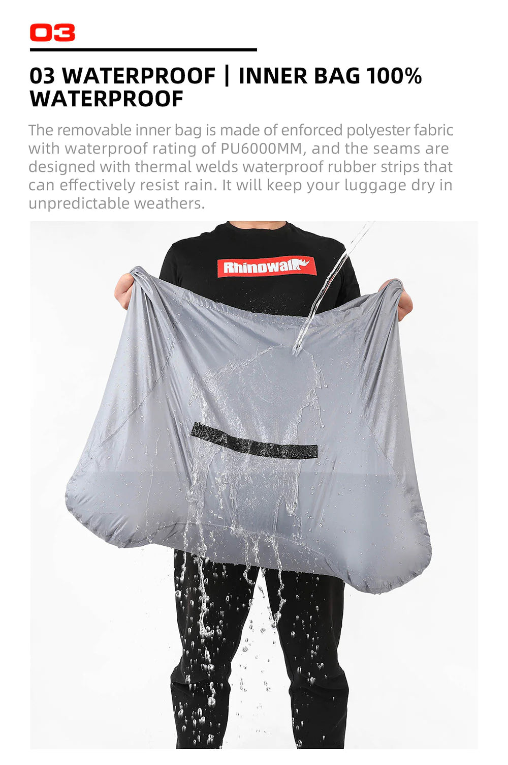 Rhinowalk 35-50L Rhinowalk Black Expandable Waterproof Motorcycle Rear Seat Tail Bag for Luggage Case Rack (MT3550)