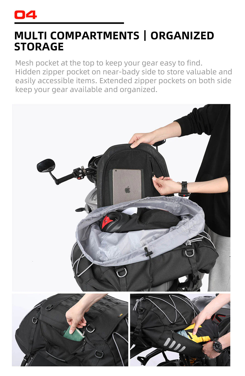 Rhinowalk 35-50L Rhinowalk Black Expandable Waterproof Motorcycle Rear Seat Tail Bag for Luggage Case Rack (MT3550)