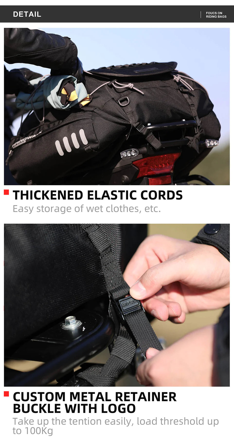 Rhinowalk 35-50L Rhinowalk Black Expandable Waterproof Motorcycle Rear Seat Tail Bag for Luggage Case Rack (MT3550)