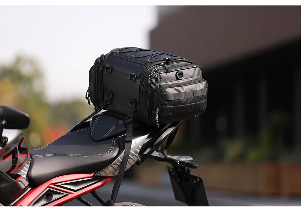 Rhinowalk 19-26L Deluxe Cruiser Tail Bag Motorcycle Tail Trunk Luggage Motorbike Large Capacity Touring Pack for Adventure (MT4026)