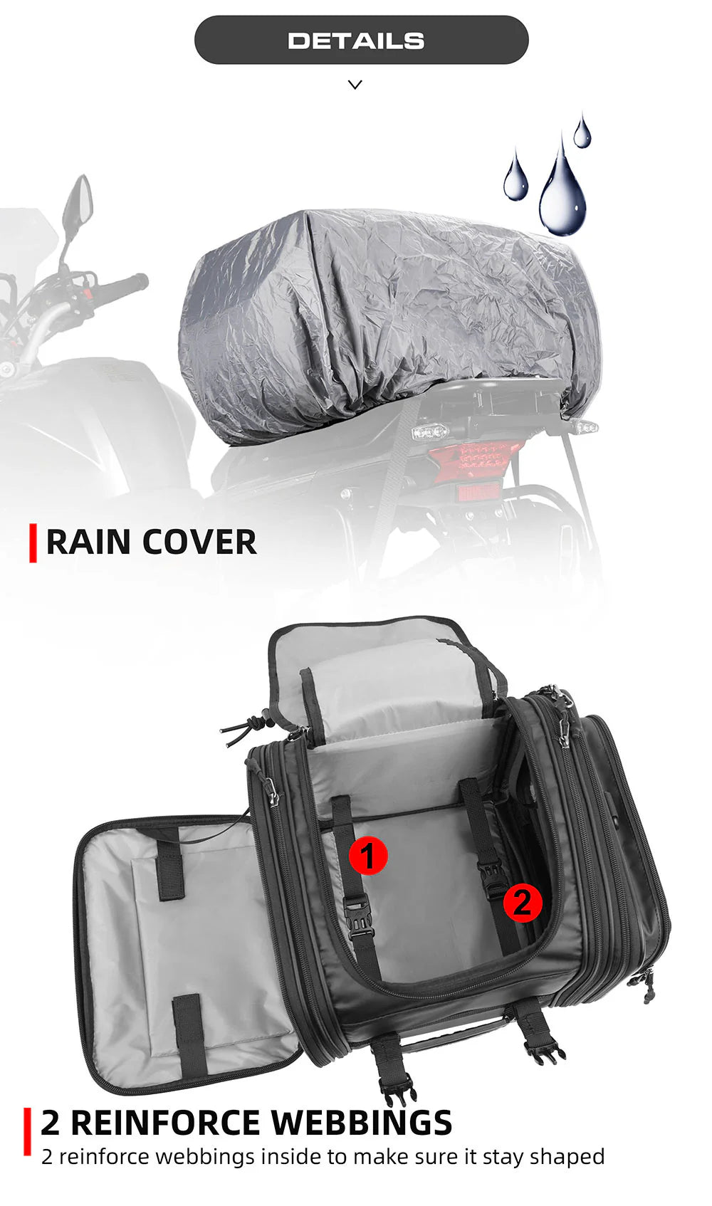 Rhinowalk 19-26L Deluxe Cruiser Tail Bag Motorcycle Tail Trunk Rhinowalk 19-26L Deluxe Cruiser Tail Bag Motorcycle Tail Trunk