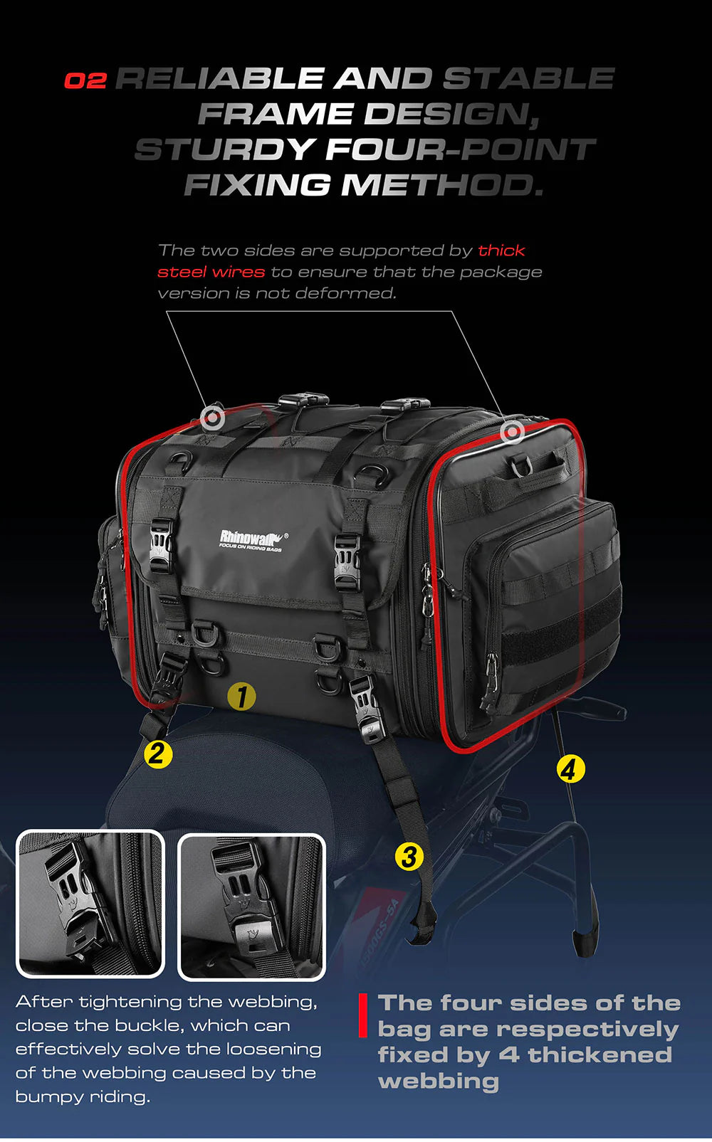 Rhinowalk Motorcycle Tail Bag Motorbike Rear Seat Bag 40-60 liter Large Capacity Motopack Bag (MT4060)