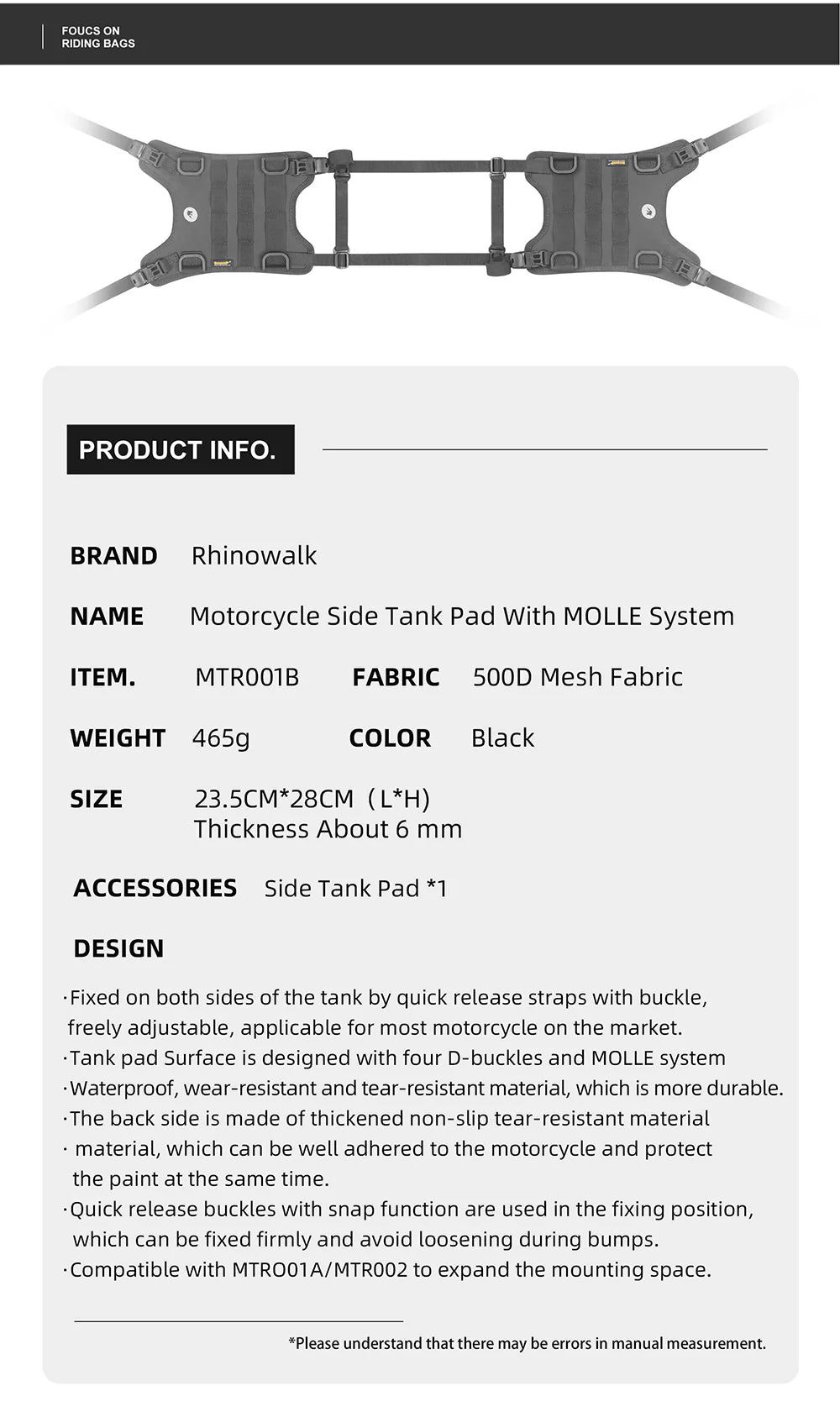 Tank Base Mounting for tank bag (MTR001B)