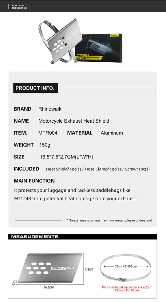 Rhinowalk Motorcycle Exhaust Heat Protection Universal Motorcycle Exhaust Muffler Pipe Heat Shield Cover (MTR004)