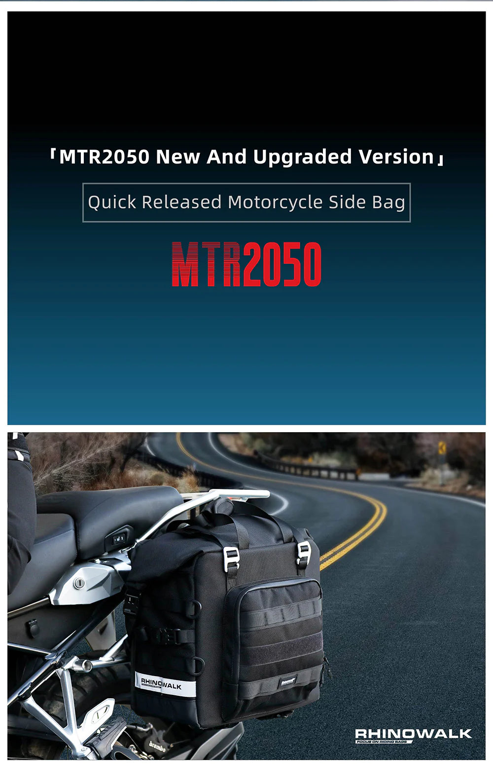 Rhinowalk 25L Motorcycle Side Bag, Motorbike Seat Saddle Tail Bag for ADV Motorcycle Rear Rack Travel Luggages (Single Unit) (MTR2050)