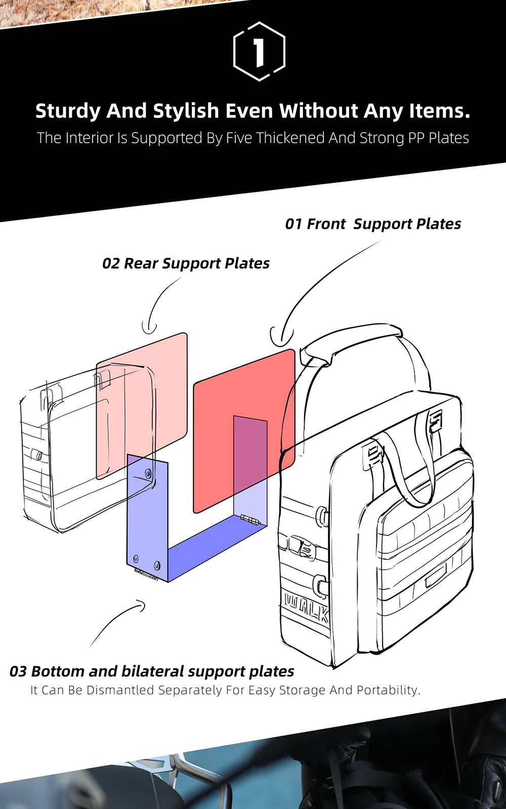 Rhinowalk 25L Motorcycle Side Bag, Motorbike Seat Saddle Tail Bag for ADV Motorcycle Rear Rack Travel Luggages (Single Unit) (MTR2050)